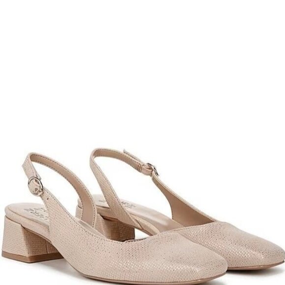 Naturalizer Womens Sz 10M Metallic Leather Slingback Pumps Low Heels Dress Shoes - Picture 2 of 11